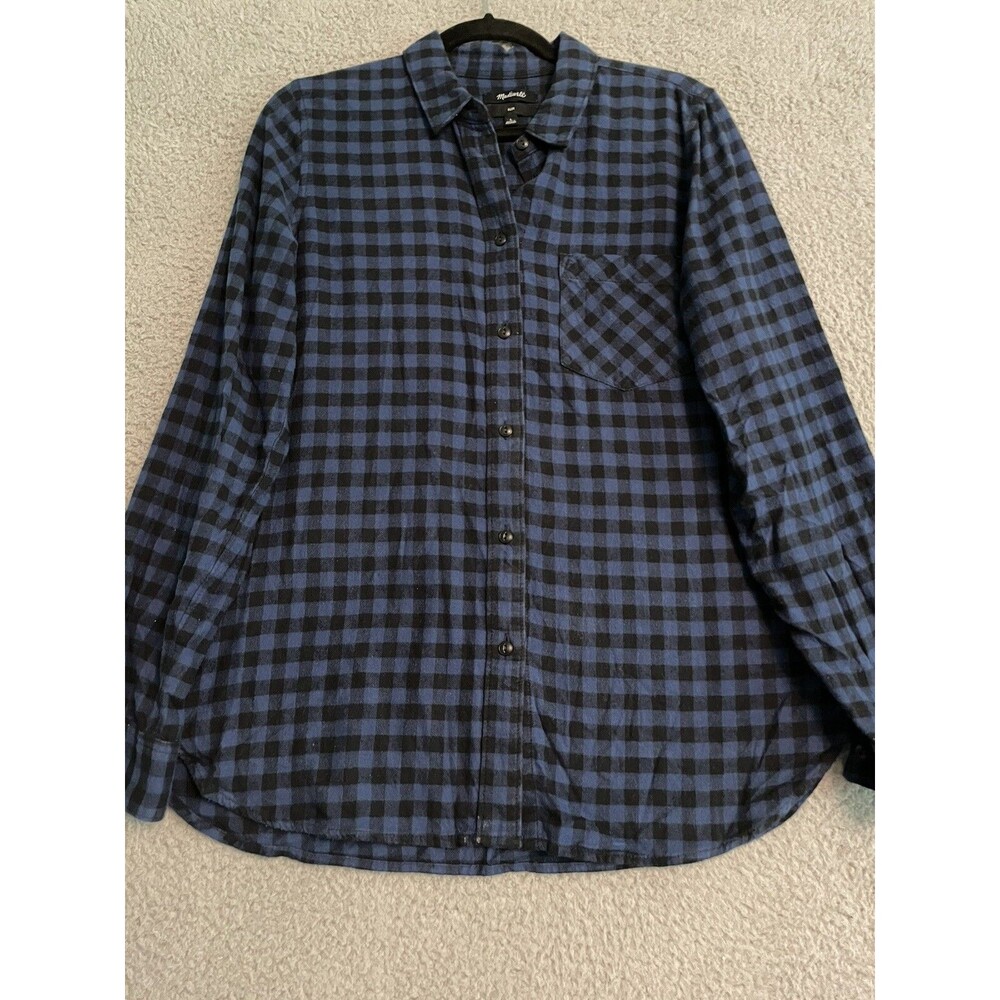 Madewell Slim Boyfriend L Blue Black Plaid Long Sleeve Button Down Shirt